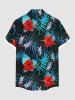 Plus Size Hibiscus Flower Tropical Leaf Print Buttons Pocket Hawaii Shirt For Men - Noir L