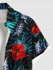 Plus Size Hibiscus Flower Tropical Leaf Print Buttons Pocket Hawaii Shirt For Men - Noir L