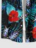Plus Size Hibiscus Flower Tropical Leaf Print Buttons Pocket Hawaii Shirt For Men - Noir L