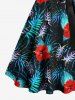 Plus Size Hibiscus Flower Tropical Leaf Print Buttons Turn Down Collar Hawaii Dress With Belt -  