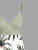 Plus Size Hibiscus Flowers Tropical Leaf Print Surplice Hawaii Cami Dress -  