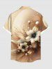 Chemise hawaïenne grande taille à imprimé floral et perles ombré, boutons et poches pour homme - café 3XL