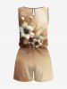 Plus Size Flowers Pearl Ombre Print Cinched Hawaii Romper - café S