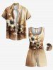 Plus Size Flowers Pearl Ombre Print Cinched Hawaii Romper - café S