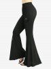 Pantalon évasé uni à poches côtelées et application papillon à sequins - Noir S