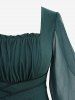 Robe à volants froncés, manches évasées en maille transparente, coupe haute et basse texturée - Vert profond XXXL