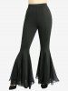 Pantalon évasé en maille transparente avec poches patchwork et volants - Noir S