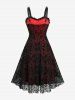 Gothic Flower Flocking Mesh Ruffles Ruched Tank Dress -  