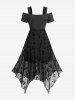Gothic Ruched Skulls Flocking Mesh Asymmetrical Cold Shoulder Dress -  