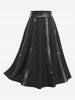 Gothic PU Striped O-ring Buckles Textured Plisse Skirt -  