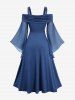 Robe midi débardeur à manches évasées en maille transparente, épaules dénudées et froncée - Bleu profond XXL