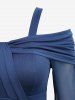 Robe midi débardeur à manches évasées en maille transparente, épaules dénudées et froncée - Bleu profond XXL