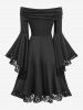 Gothic Flower Lace Trim Off The Shoulder Flare Sleeves A Line Dress -  