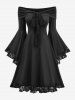 Gothic Flower Lace Trim Off The Shoulder Flare Sleeves A Line Dress -  