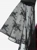 Gothic Lace Flare Sleeve Rose Flower Velvet Embossed Lace-up Ruched 2 in 1 A Line Dress -  