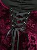 Gothic Lace Flare Sleeve Rose Flower Velvet Embossed Lace-up Ruched 2 in 1 A Line Dress -  