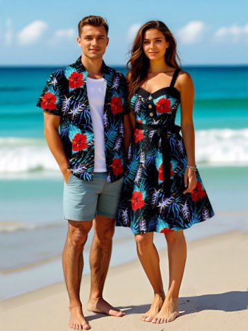 Matching Hawaiian Couple Outfits Summer Couple Matching Hawaiian Shirts,  Couple Outfits, Hawaiian Dress