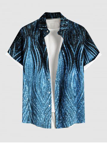 Plus Size Curve Pattern Sparkling Sequin 3D Print Buttons Pocket Hawaii Shirt For Men - BLUE - 6XL