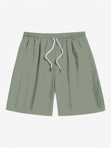 Plus Size Solid Color Pocket Drawstring Beach Shorts For Men - LIGHT GREEN - 8XL
