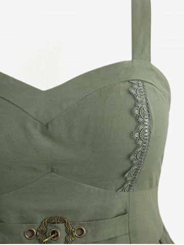Embroidery Floral Hollow Out Lace Trim Tank Top and Crisscross Side Solid Skinny Leggings Plus Size Outfit