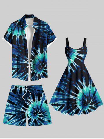 Spiral Tie Dye Print Plus Size Matching Hawaii Beach Outfit For Couples