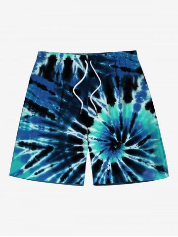 Plus Size Spiral Tie Dye Print Hawaii Drawstring Pocket Beach Shorts For Men - SKY BLUE - 8XL