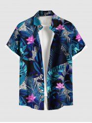 Chemise hawaïenne grande taille à imprimé feuilles tropicales et fleurs, avec poches et boutons, pour homme - Bleu profond 2XL