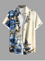 Chemise hawaïenne grande taille à imprimé fleurs et feuilles, avec poches et boutons, pour homme - café lumière XL