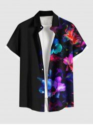 Plus Size Hibiscus Flowers Print Buttons Pocket Hawaii Shirt For Men -  
