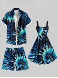 Spiral Tie Dye Print Plus Size Matching Hawaii Beach Outfit For Couples -  