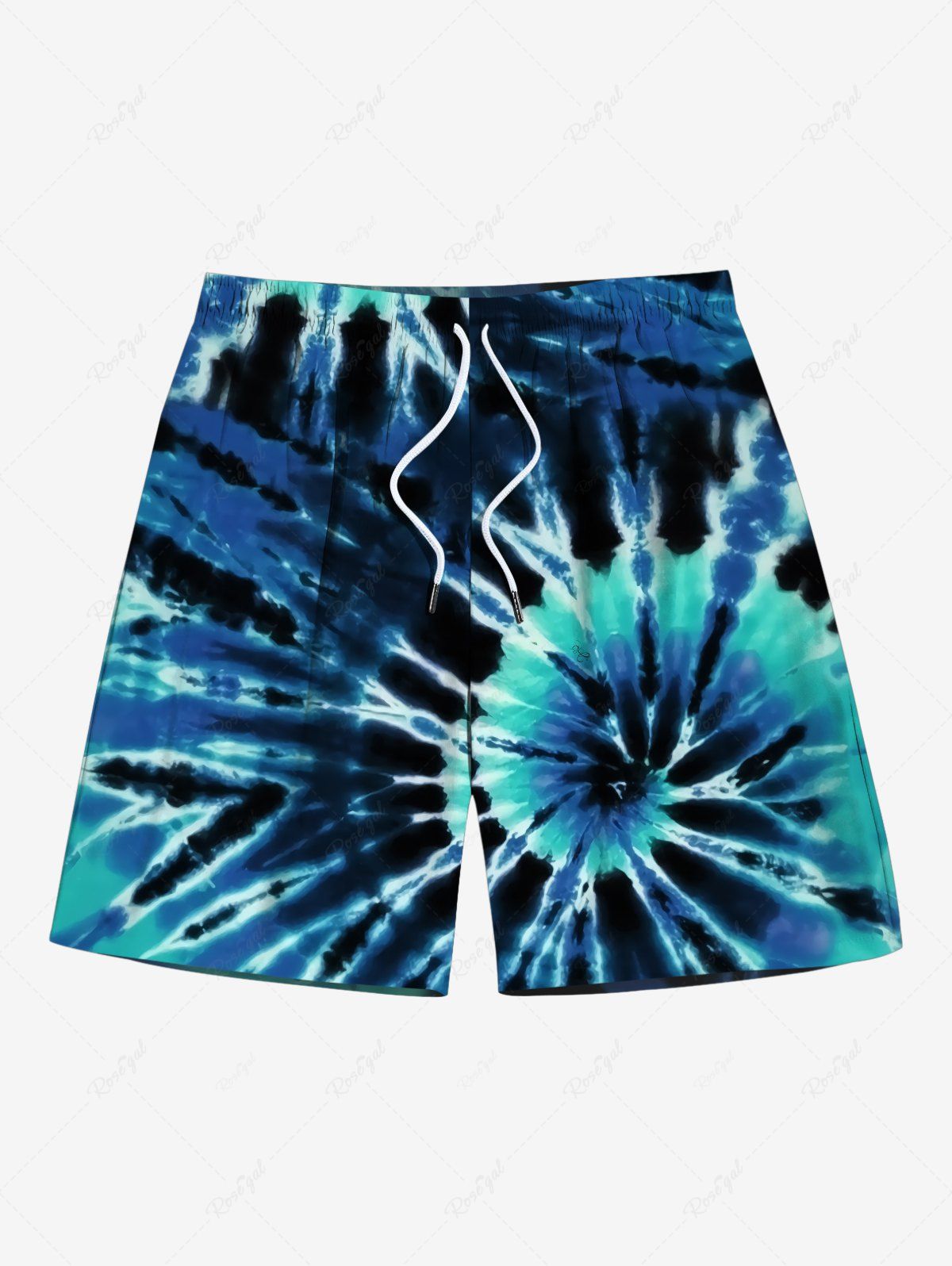 Outfit Plus Size Spiral Tie Dye Print Hawaii Drawstring Pocket Beach Shorts For Men  