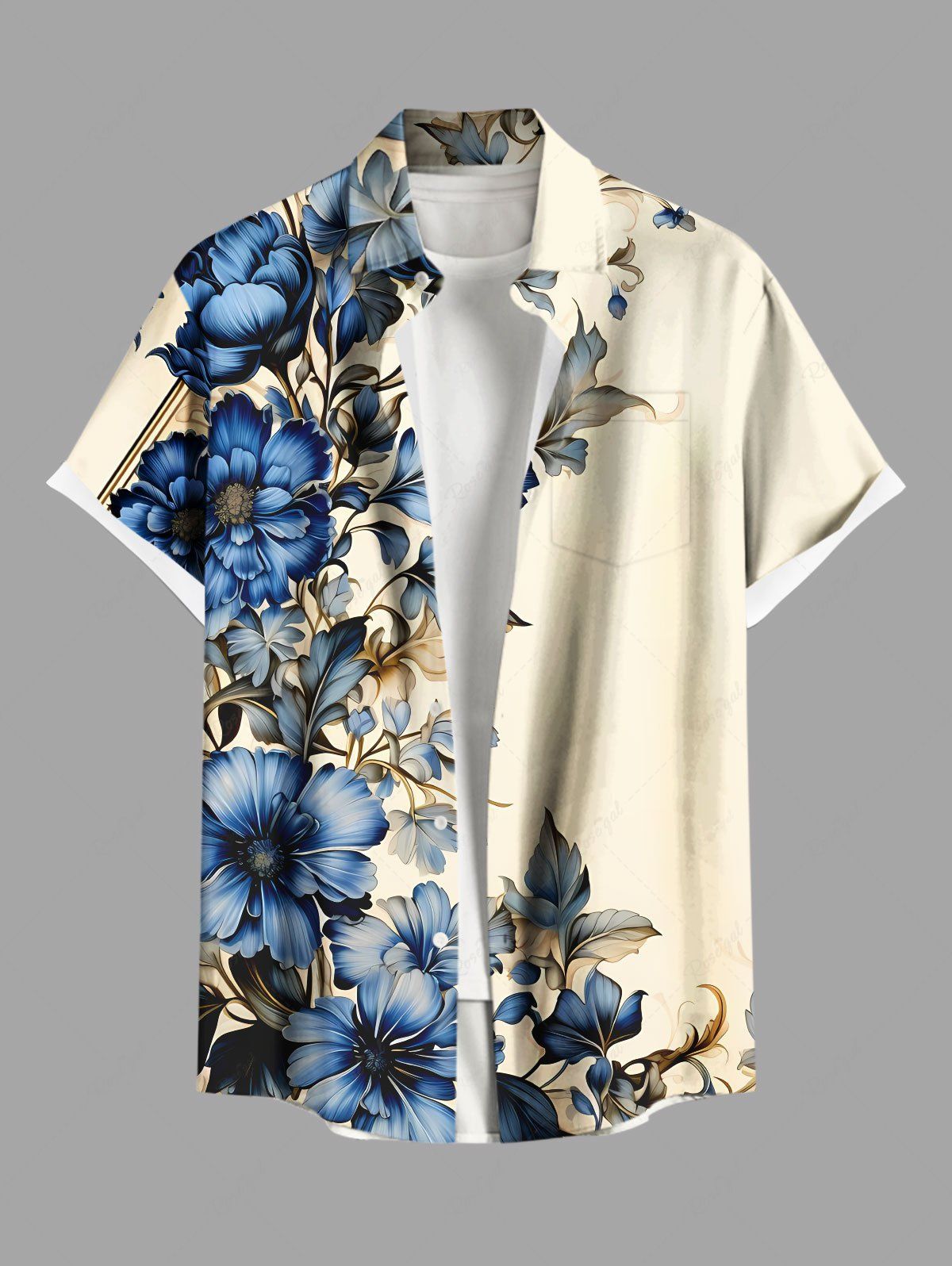 Chemise hawaïenne grande taille à imprimé fleurs et feuilles, avec poches et boutons, pour homme café lumière XL