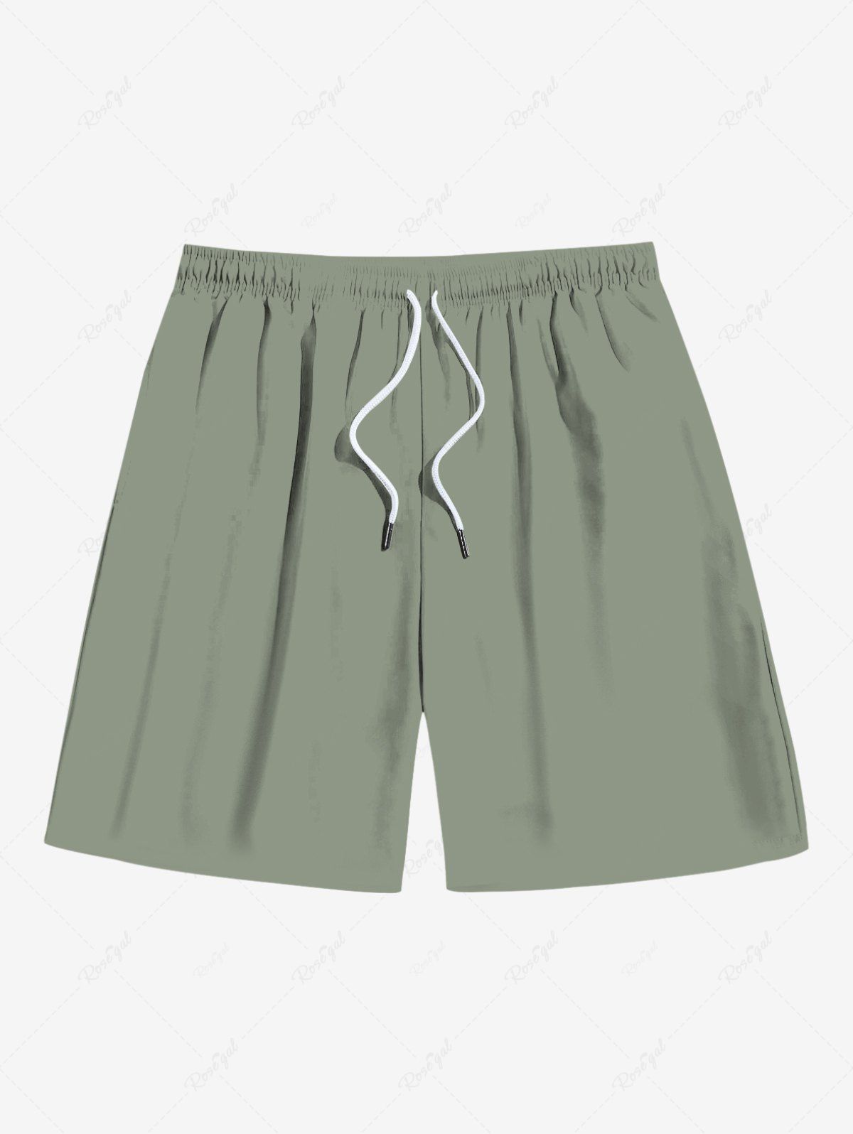 Discount Plus Size Solid Color Pocket Drawstring Beach Shorts For Men  