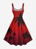 Tenue de plage hawaïenne assortie grande taille à imprimé cocotiers ombré Dip Dye pour couples - Rouge 