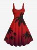 Tenue de plage hawaïenne assortie grande taille à imprimé cocotiers ombré Dip Dye pour couples - Rouge 
