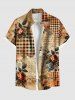 Tenue de plage hawaïenne assortie grande taille à imprimé écossais, motif feuilles de roses et journaux, pour couples - café 