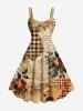 Tenue de plage hawaïenne assortie grande taille à imprimé écossais, motif feuilles de roses et journaux, pour couples - café 