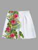 Ensemble chemise et barboteuse hawaïennes assorties, grande taille, tenue de plage, imprimé feuilles tropicales et hibiscus, pour couples - Blanc 