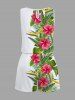 Ensemble chemise et barboteuse hawaïennes assorties, grande taille, tenue de plage, imprimé feuilles tropicales et hibiscus, pour couples - Blanc 