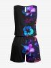 Ensemble chemise et barboteuse hawaïennes assorties, grande taille, tenue de plage, imprimé feuilles tropicales et hibiscus, pour couples - Noir 