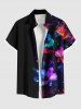 Ensemble chemise et barboteuse hawaïennes assorties, grande taille, tenue de plage, imprimé feuilles tropicales et hibiscus, pour couples - Noir 