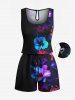 Ensemble chemise et barboteuse hawaïennes assorties, grande taille, tenue de plage, imprimé feuilles tropicales et hibiscus, pour couples - Noir 