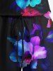 Ensemble chemise et barboteuse hawaïennes assorties, grande taille, tenue de plage, imprimé feuilles tropicales et hibiscus, pour couples - Noir 