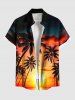 Tenue de plage hawaïenne assortie grande taille à imprimé cocotier, soleil, crépuscule, pour couples - Noir 