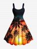 Tenue de plage hawaïenne assortie grande taille à imprimé cocotier, soleil, crépuscule, pour couples - Noir 