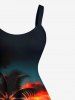 Tenue de plage hawaïenne assortie grande taille à imprimé cocotier, soleil, crépuscule, pour couples - Noir 
