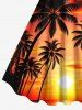 Tenue de plage hawaïenne assortie grande taille à imprimé cocotier, soleil, crépuscule, pour couples - Noir 