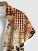 Chemise hawaïenne grande taille à carreaux, imprimé feuilles et fleurs roses, boutons et poches pour homme - café L