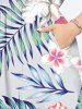 Plus Size Hibiscus Flowers Leaf Tropical Print Split Hawaii Midi Dress -  