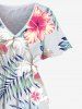 Plus Size Hibiscus Flowers Leaf Tropical Print Split Hawaii Midi Dress -  